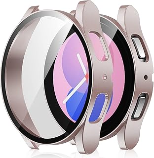 Amizee 2 Pack Screen Protector Case Compatible with Samsung Galaxy Watch 5/Galaxy Watch 4 Case 40mm, with Built-in Screen Protector Hard PC Ultra Thin Anti-Scratch Protective Cover (Rose Gold/Clear)