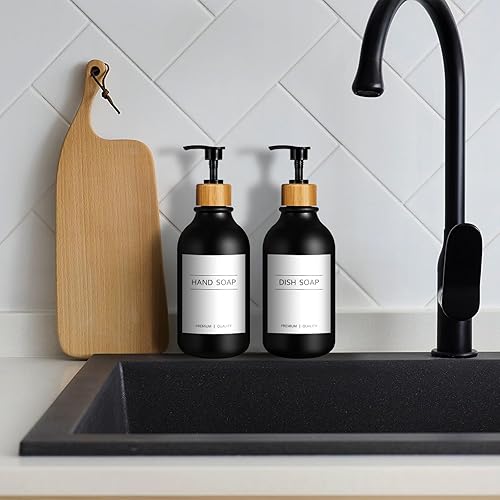 Miniatura 8 de Dispensador de jabón de manos para baño, dispensador de jabón negro para cocina, dispensador de jabón de plástico de 17 onzas líquidas para manos y