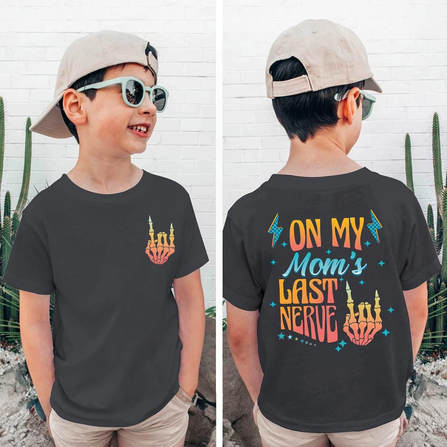 Boy's Graphic Tees Funny Sayings Shirts Skeleton Hands Slogan Humor T-Shirts for Kids Tween Casual Short Sleeve Tops