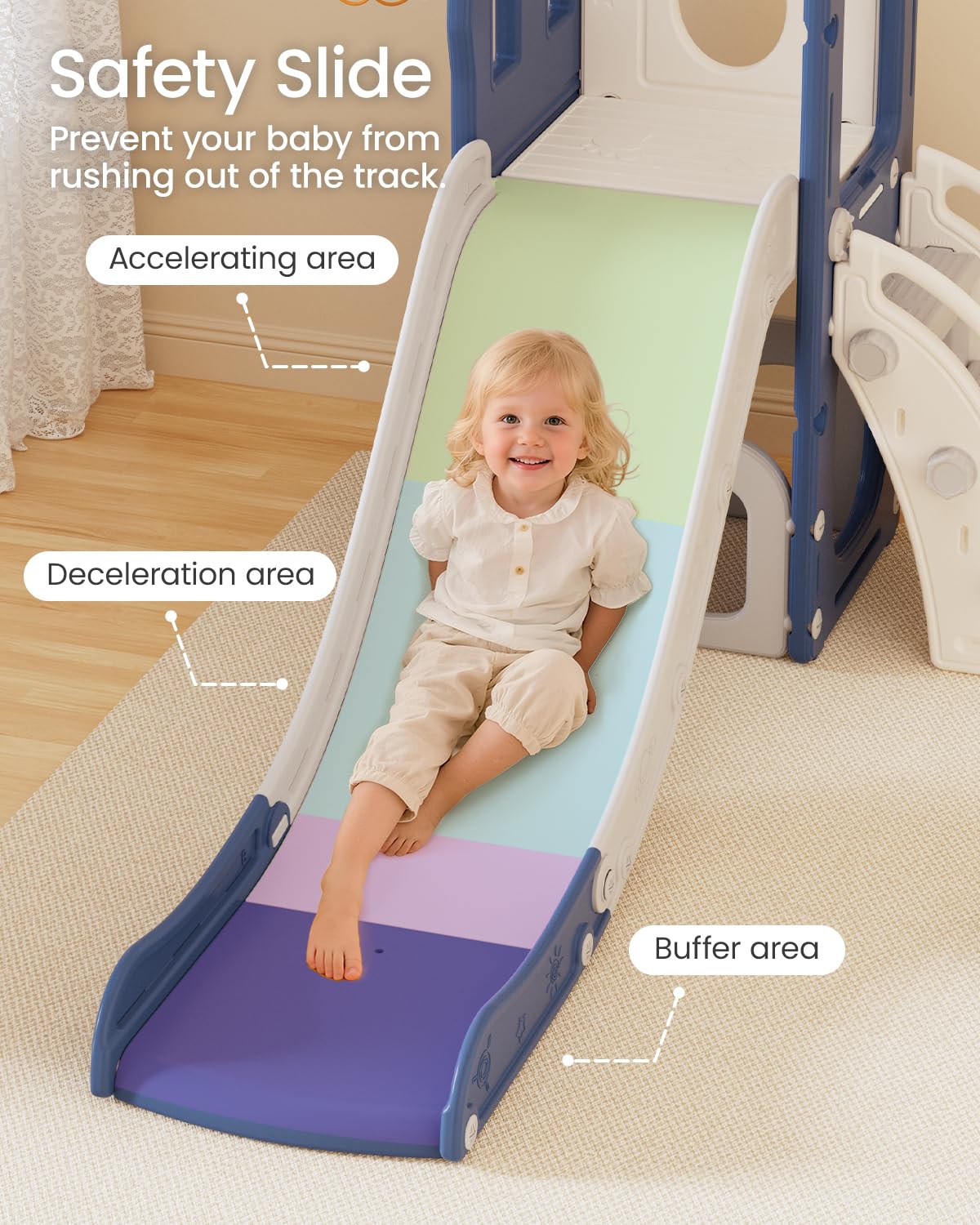 Scivolo per Bambini, 5 in 1 Scivolo per Interni ed Esterni, Parco Giochi per Bambini con Canestro da Basket, Spazio di Archiviazione e Telescopio, Parco Giochi per Bambini da 1 Anno, Blu