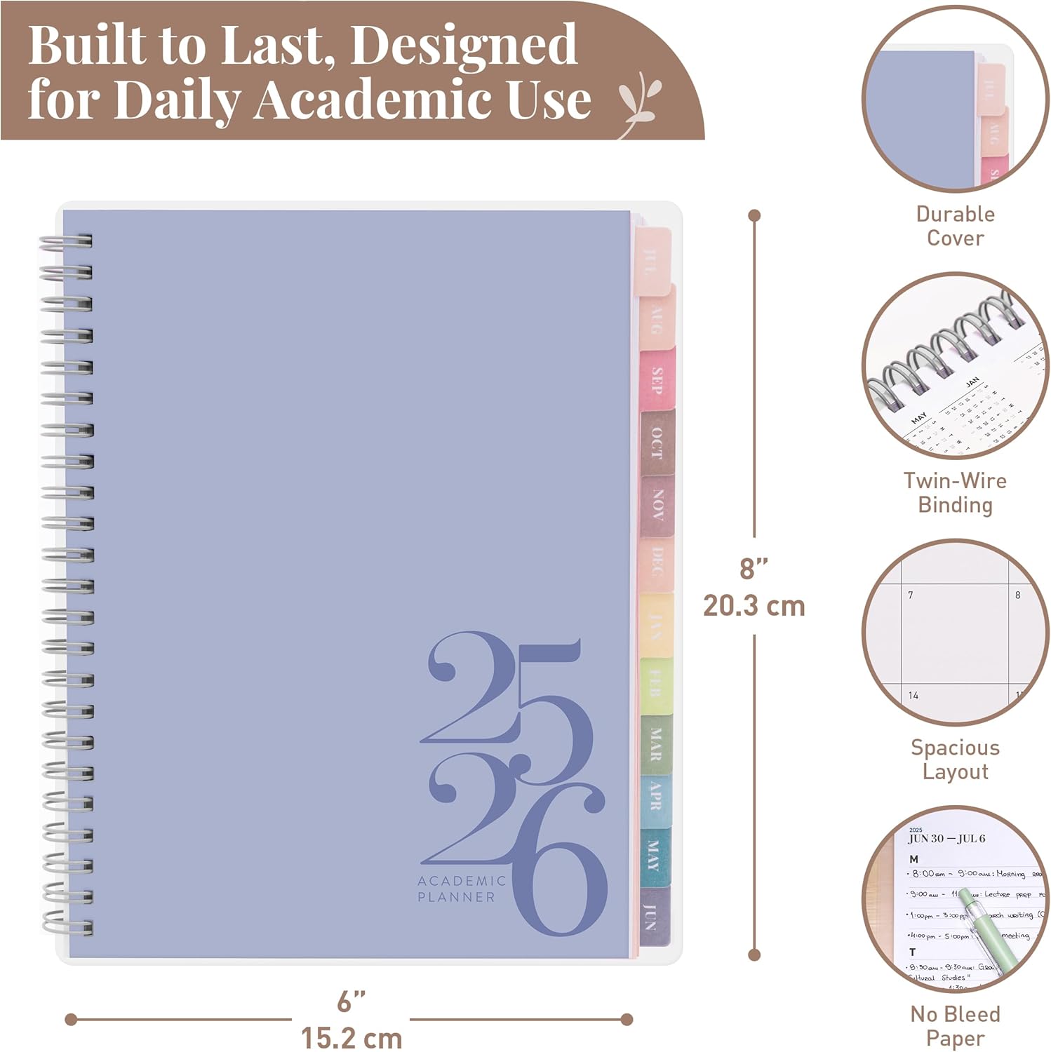 Rileys Academic Planner 2025-2026, Daily, Weekly & Monthly Planner, July 2025 - June 2026, Student Notes Pages, Twin-Wire Binding, Weekly Agenda for School & Work (8 x 6-Inches, Blue, Classic) 8 x 6 Inch Blue - Classic