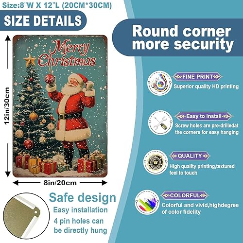 Miniatura 3 de Letrero de metal con diseño de Papá Noel y árbol de Navidad, redondo, redondo, para el hogar, cocina, jardín, patio, decoración interior de la