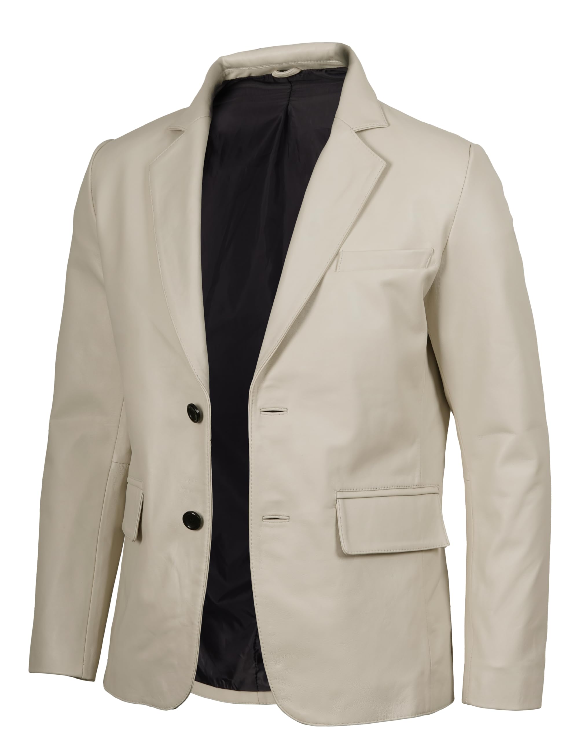 fjackets Mens Leather Jacket — Real Lambskin Leather Blazer, Notched Collar Sport Coat for Men