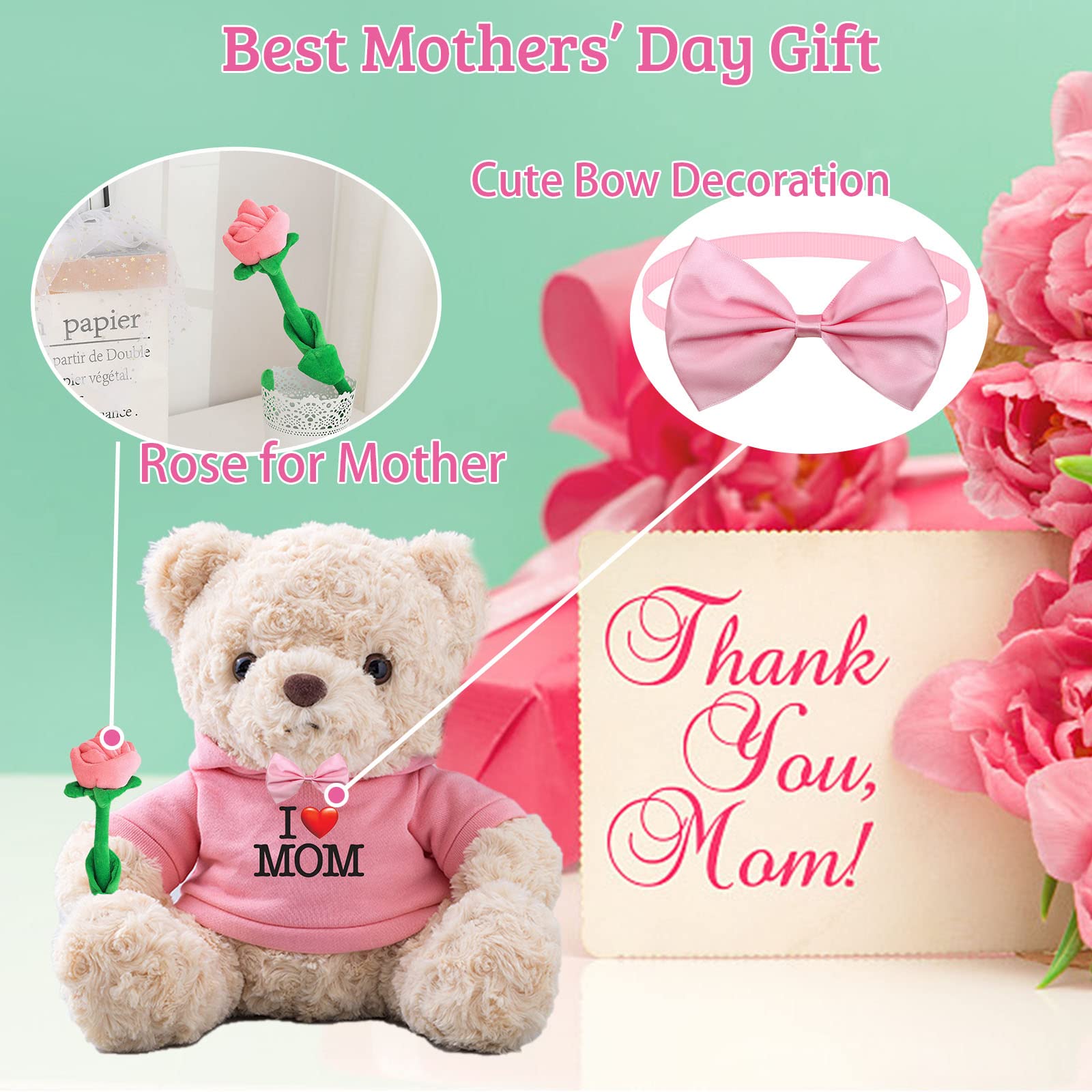 Personalized Teddy Bear With Photo & Text – White Plush, 8 Inch, Hoodie & Rose, Gift For Mom From Son/Daughter - View #2