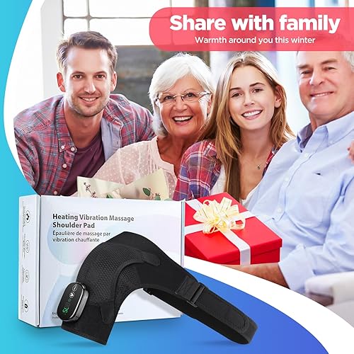 Miniatura 8 de Masajeador térmico inalámbrico para hombros, almohadilla térmica eléctrica recargable para hombro y cuello con 3 modos de calor y vibración, hombres