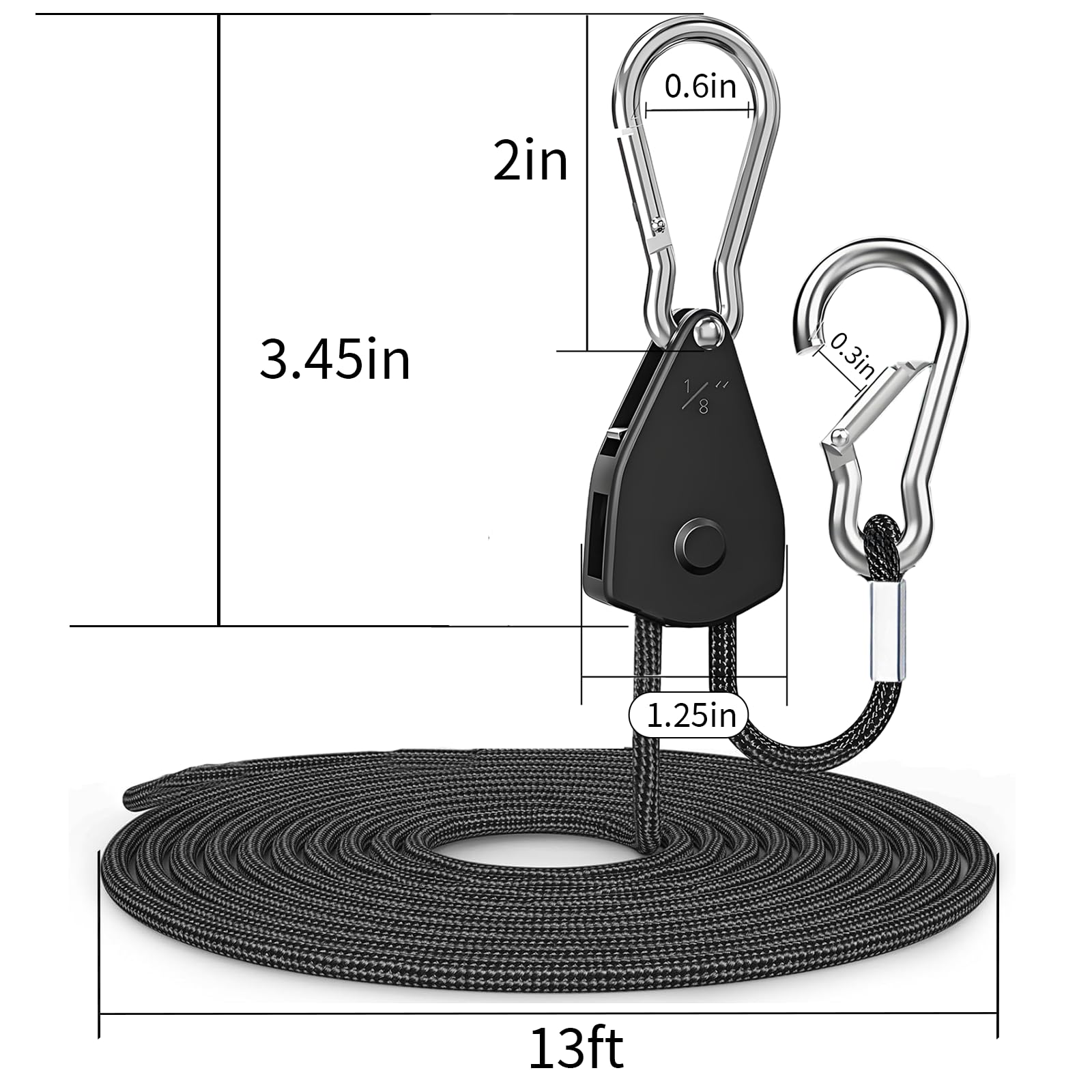 4-Pack Retractable Ratchet Tie Down Straps – 13 FT X 1/8 Inch Adjustable Hanging Rope With Carabiner Hooks, 300 Lb Capacity For Tents, Plants, Grow Lights – Desert Khaki