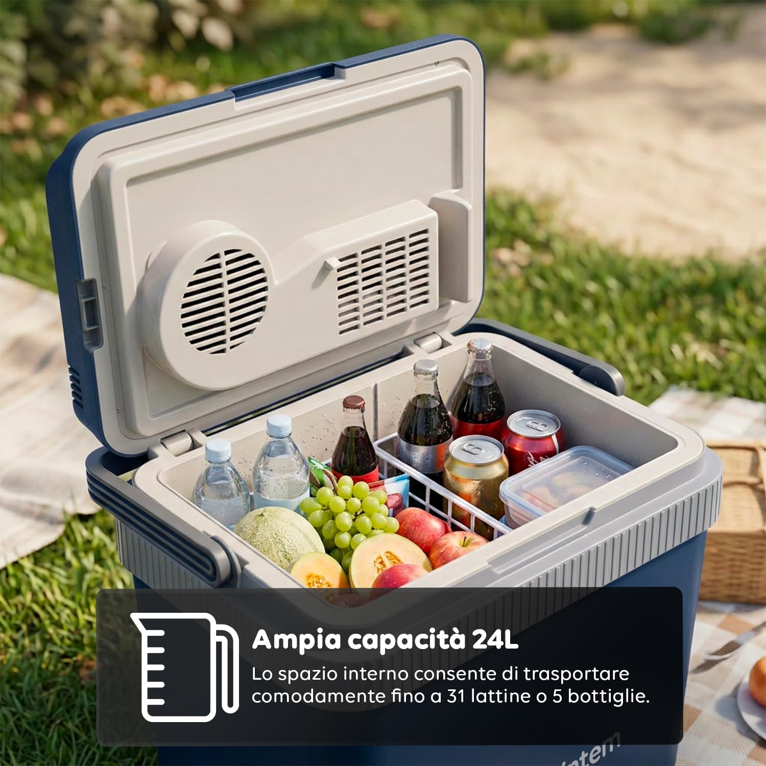 Avilia - Borsa Frigo Elettrica 24L Caldo e Freddo – 40W, 12V/220V, 31 Lattine o 5 Bottiglie | Frigo Portatile Elettrico con Ventola, -15/18°C, Riscald. 50-65°C, Manico Ergonomico