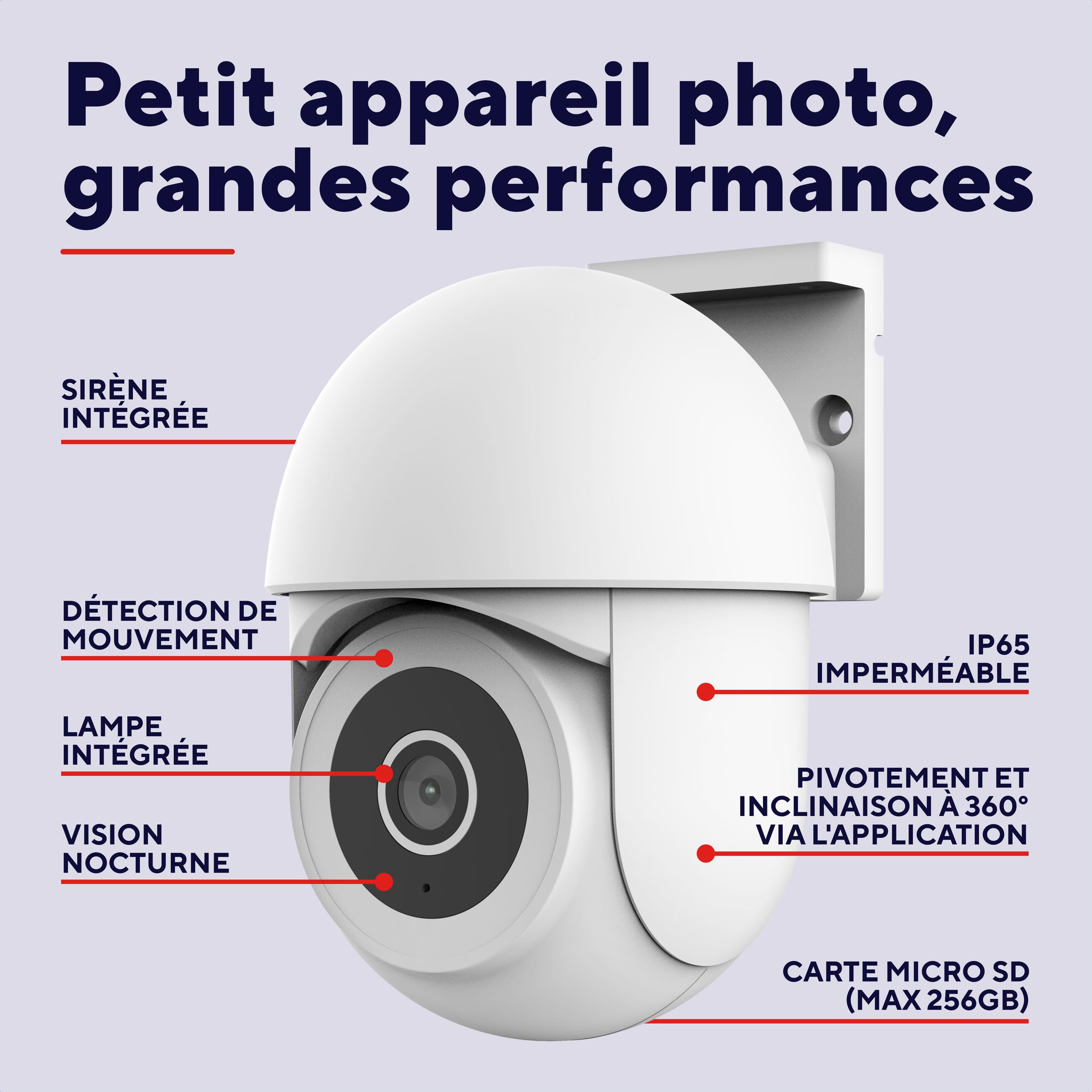Trust IPCAM-3900 Camera de Surveillance 360° Exterieure avec Vision Nocturne, Lumière/Sirène/Microphone Intégrés, Détection Humaine, Camera WiFi avec Application, Blanc