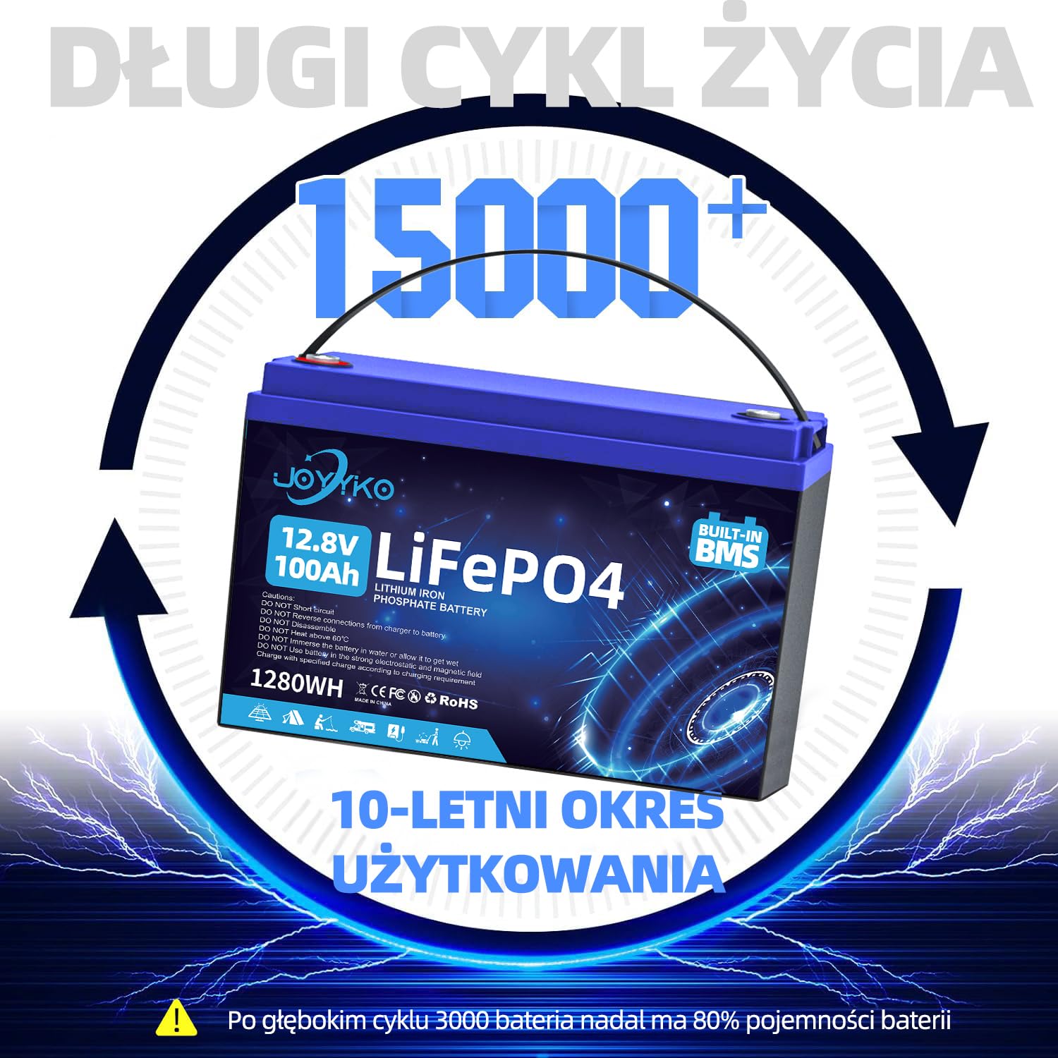 12V 100Ah Bateria LiFePO4, Bateria Litowa LiFePO4 z Krioprotekcją, 15000 Cykli, Akumulator Ochroną BMS LiFEPO4 Odpowiedni do Silników Trolingowych, Łodzi, Domowych Systemów Energii Magazynowania