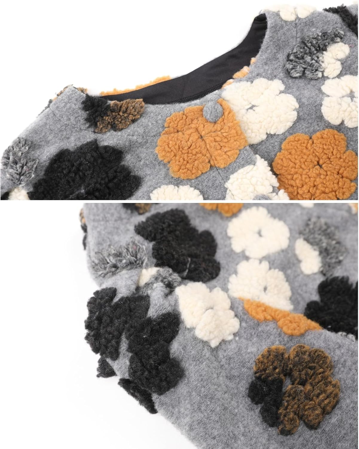 OPCAKM Women's Cropped Floral Print Shacket Jackets Round Neck Long Sleeve Bomber Coat Outerwears - Image 6