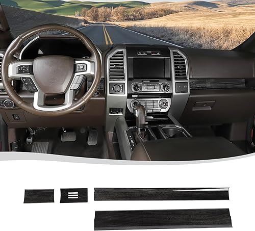 Voodonala Cubierta de panel de consola central para Ford F150 2015-2020 compatible con Ford F150 2015-2020 (ABS, madera negra, 4 piezasjuego)