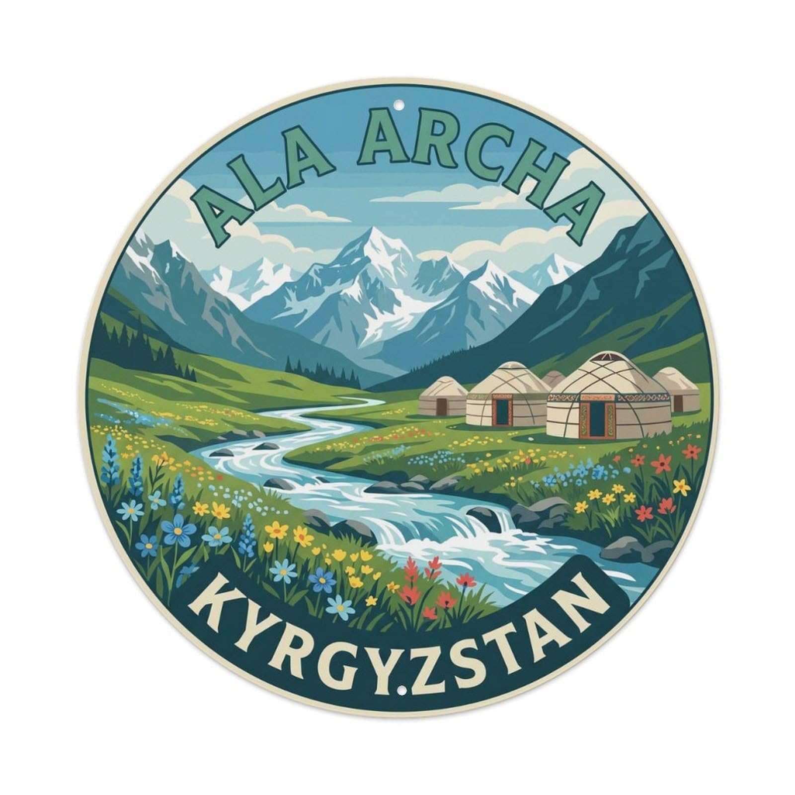 Yrnq 8X8inch Vintage Style Vintage Travel Kyrgyzstan Ala Archa Metal Tin Sign
