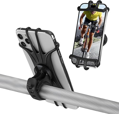 Soporte de teléfono para bicicleta, rotación de 360, soporte de teléfono móvil de bicicleta ajustable con correa ajustable, soporte de silicona