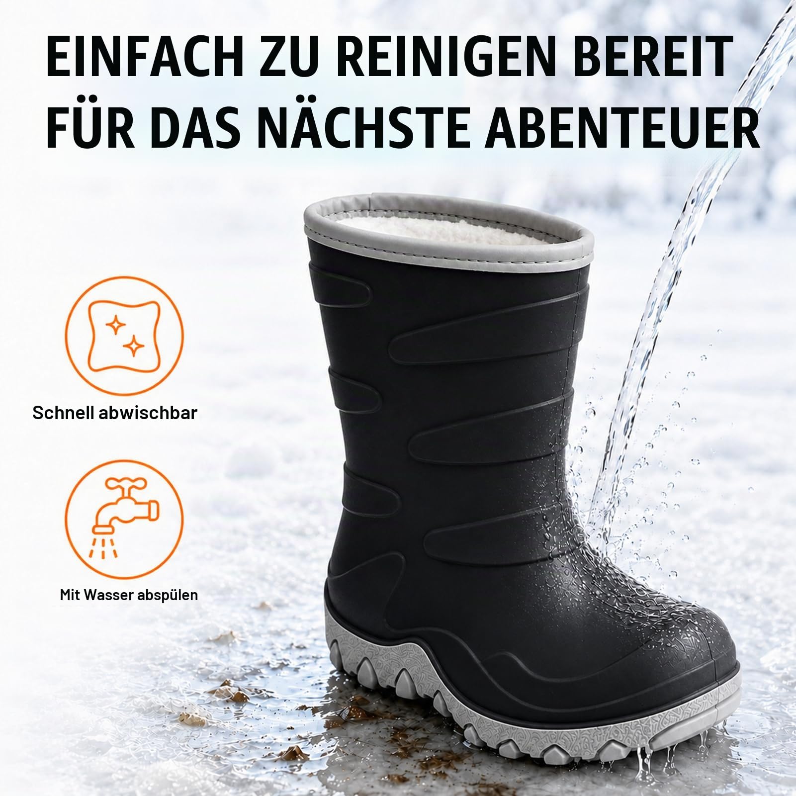 Gefütterte Gummistiefel Kinder für Jungen Mädchen, Thermo Warme Regenstiefel, Winter Schneestiefel Gummistiefel Größe 24-34