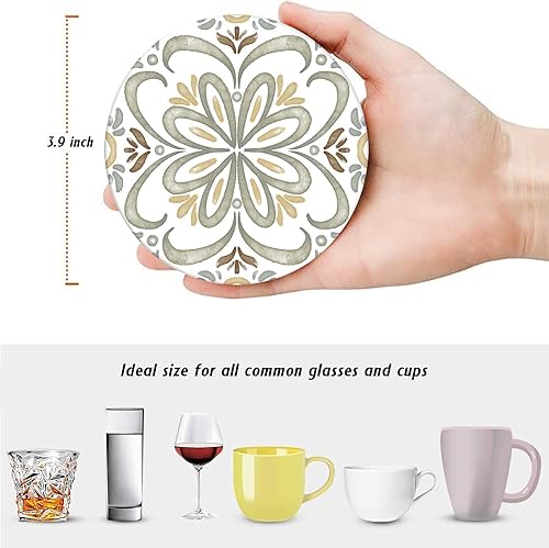 Miniatura 4 de Juego de 6 posavasos para bebidas, cerámica gris, turca, marroquí, tapete de piedra de cerámica absorbente, con base de corcho y soporte de metal,