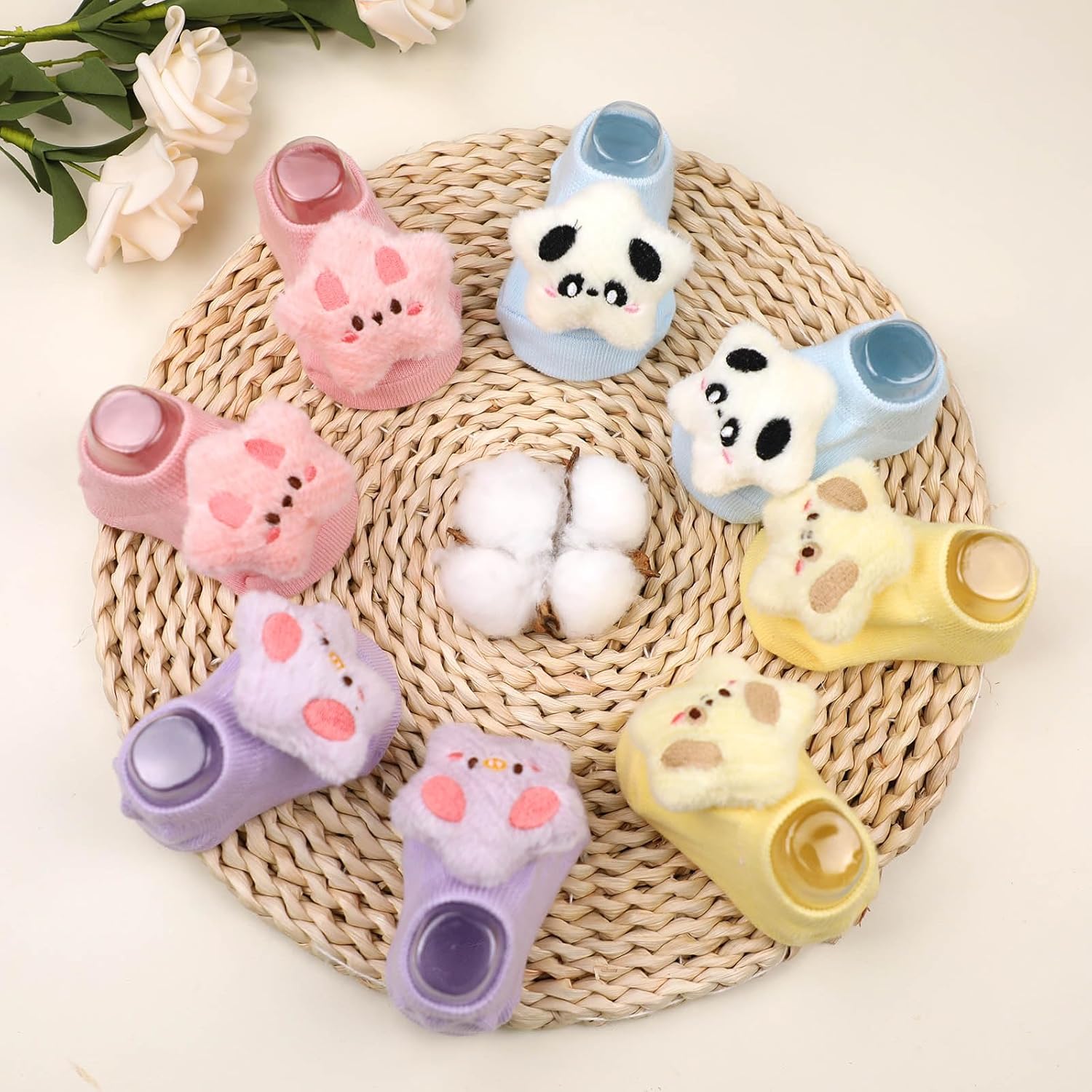 4 Pairs Baby Girls Socks, Cute Pentagram Non-Slip Grips Sock Toddler Low Cut Ankle Socks for Newborn,Infant - Image 3