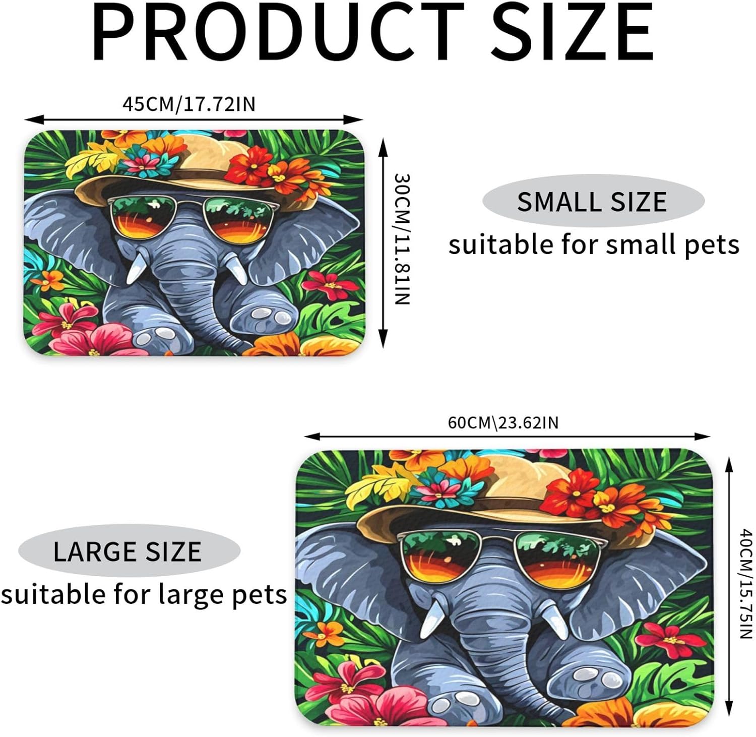 Tropical Cool Elephant Dog Food Mat, Leather Pet Feeding Mat, Cat Mat for Food, Absorbent Pet Placemat for Indoor Outdoor Water Bowl 40x60cm