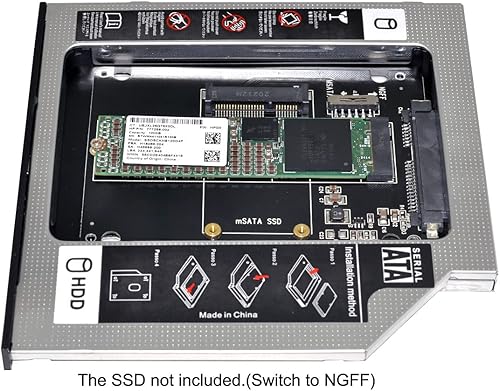 Miniatura 6 de NFHK MSATA NGFF BM-Key SSD a Slimline SATA 13Pin Caddy Case para 0.374 in Universal Laptop CDDVD-ROM Optical Bay