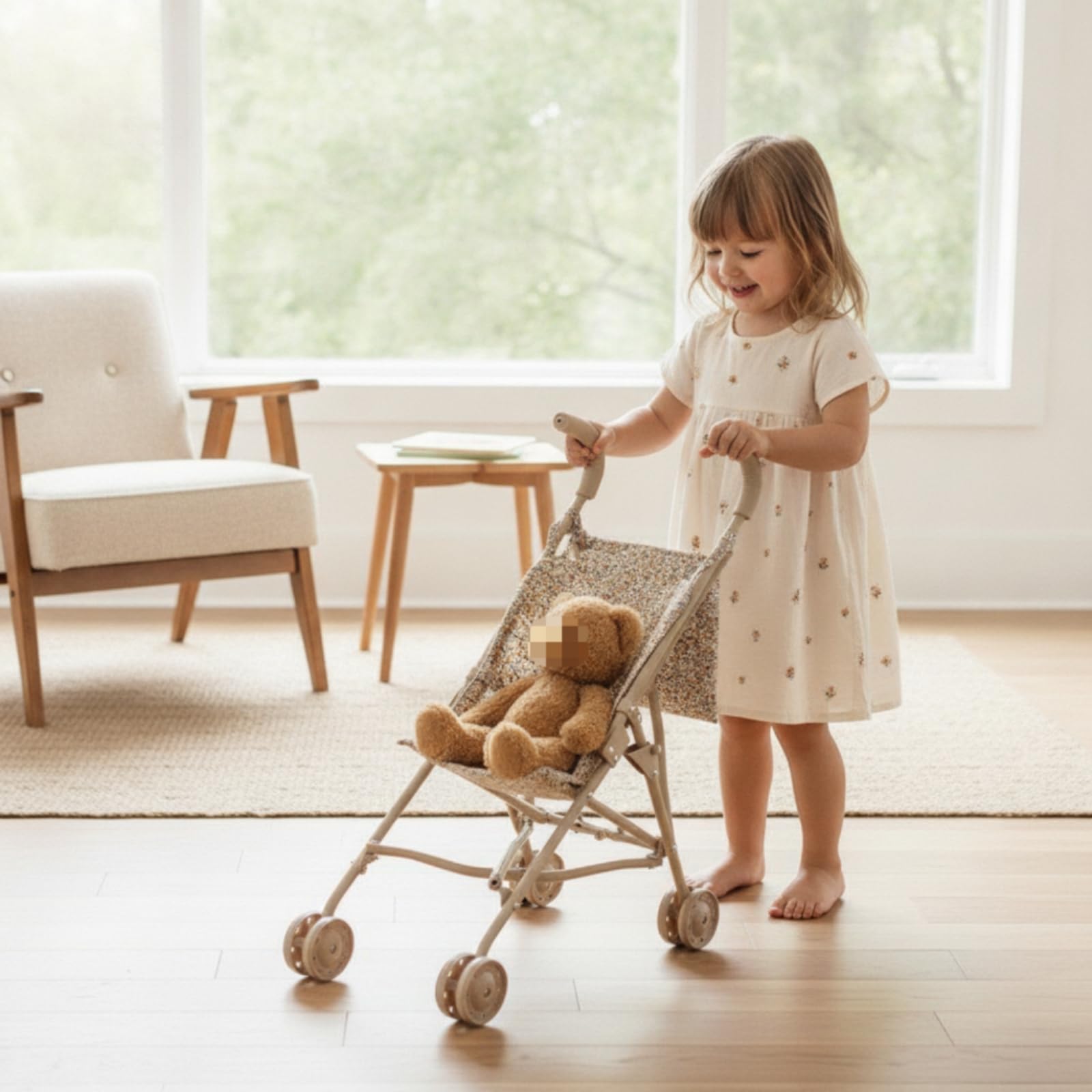 Kinder Lauflernwagen Kinderwagen Puppenwagen Spielwagen Faltbar mit Bequemem Schiebegriff Stoffbezug Und Leiser Mobilität für Kleinkinder Rollenspiele Wohnzimmer Reisen