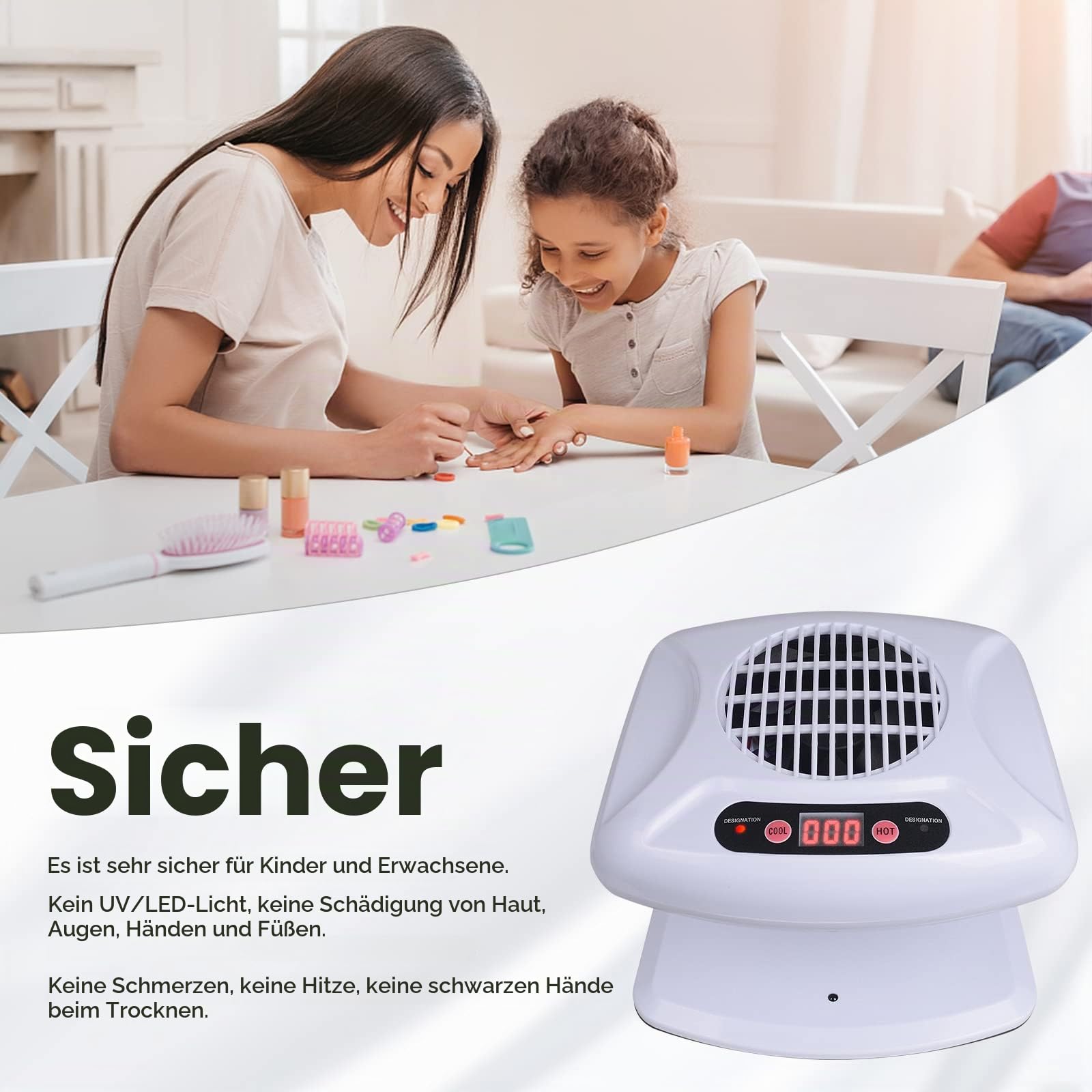 Gegong Air Nail Dryer mit automatischem Sensor, 300 W Timing Air Nail Fan Föhn für beide Hände und Füße, warmer und kühler Windgebläse-Trockner für normalen Nagellack, Zuhause und Salon