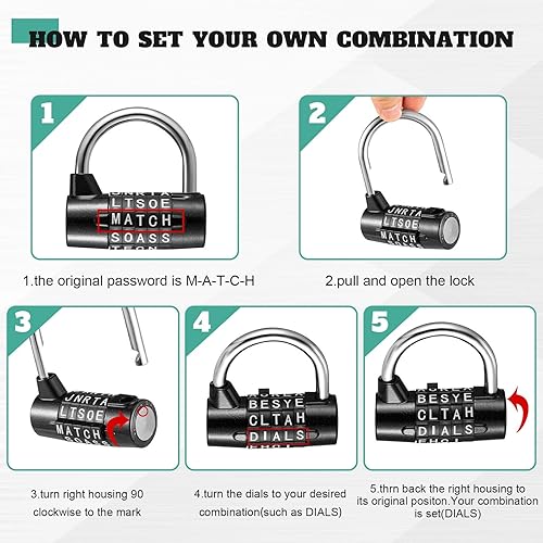 Miniatura 4 de Shimeyao 8 piezas de 5 cerraduras de combinación de metal de 5 dígitos de bloqueo de palabras de alta resistencia para gimnasio sin llave