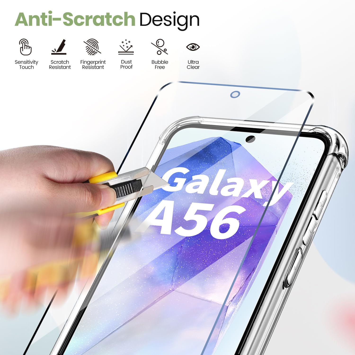 New&Teck Etui do Samsung Galaxy A56 5G + 2 szkło hartowane ochraniacz ekranu, elastyczne etui z TPU, zderzak ze wzmocnionymi narożnikami