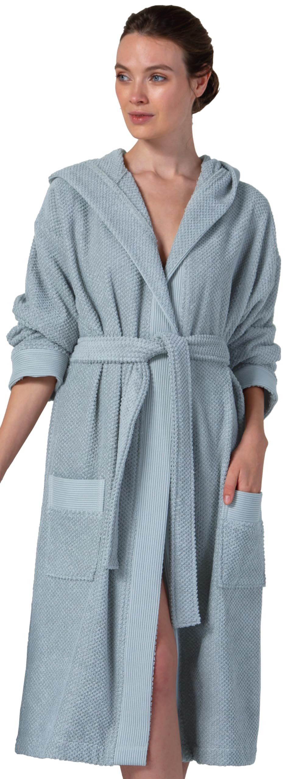 SEYANTE Organic Turkish Cotton Terry Hooded Kimono Bathrobe Robe for Women