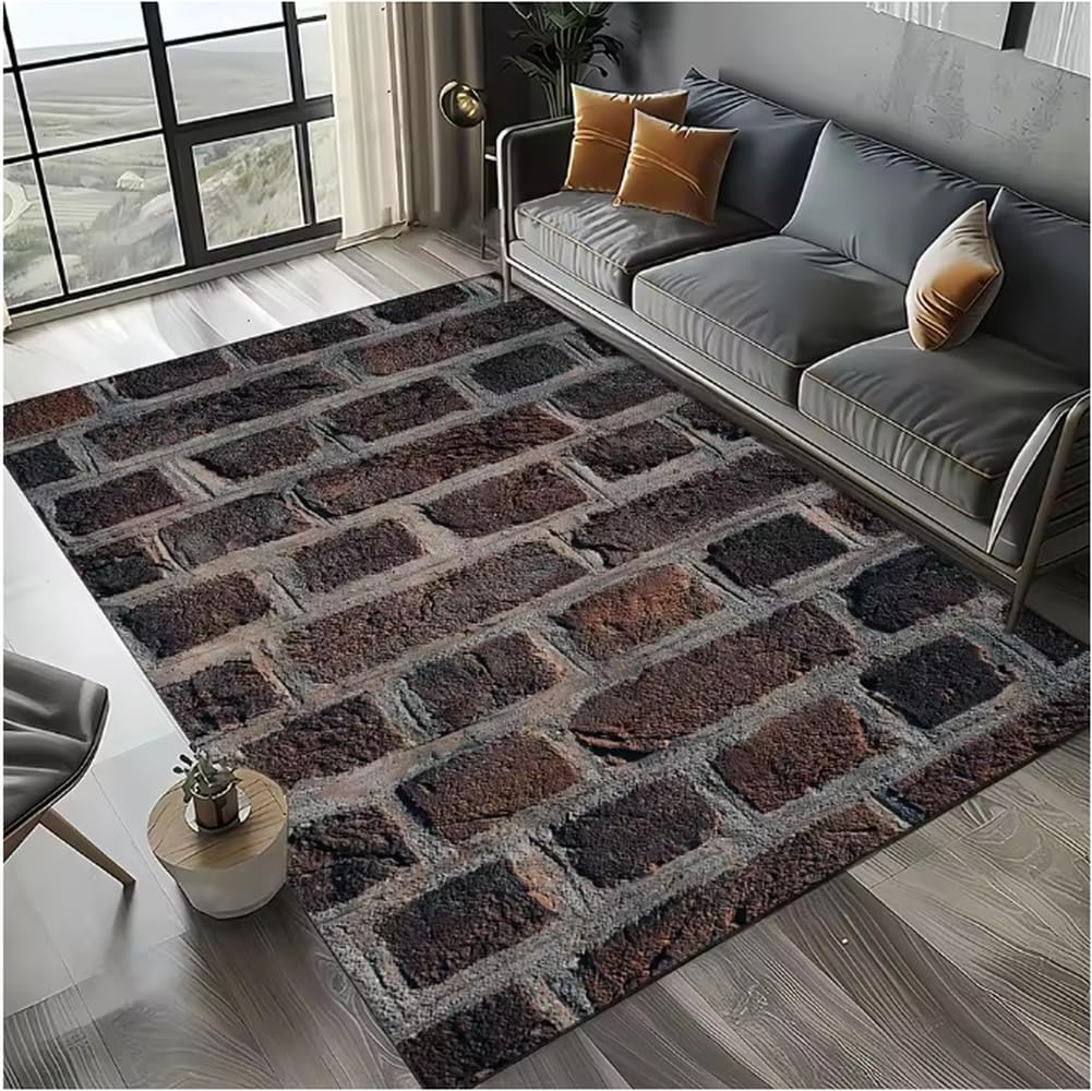 Tapis brique pierre bâtiment mur originalité antidérapant salon 60x90