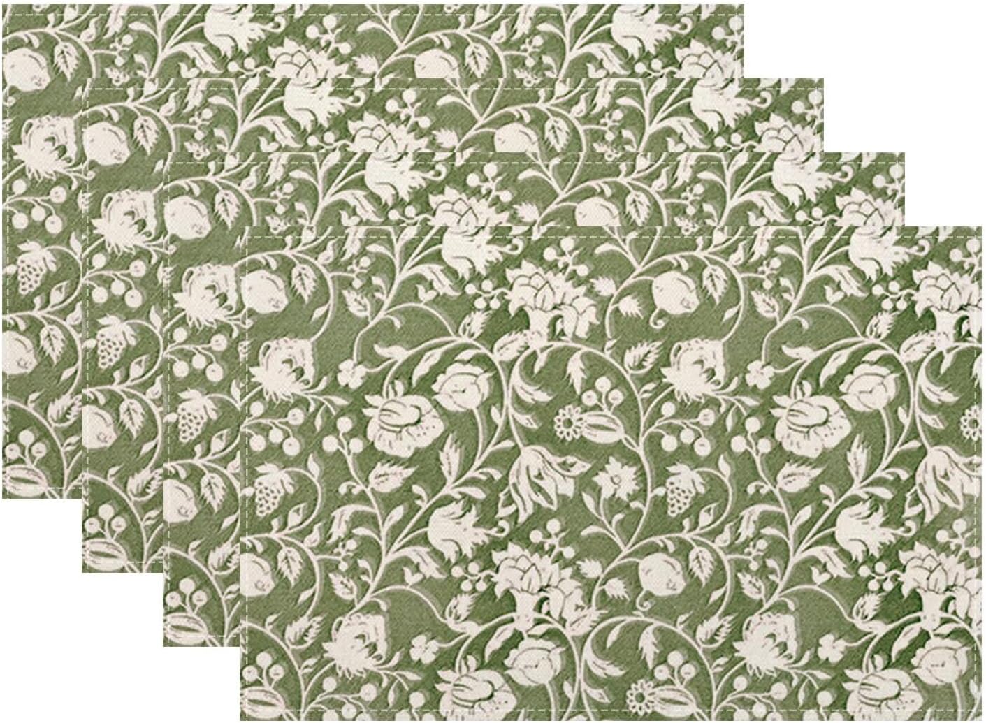 Juego de 4 manteles individuales florales de 12 x 18 pulgadas, manteles individuales de lino con estampado de flores, decoración vintage neutra,