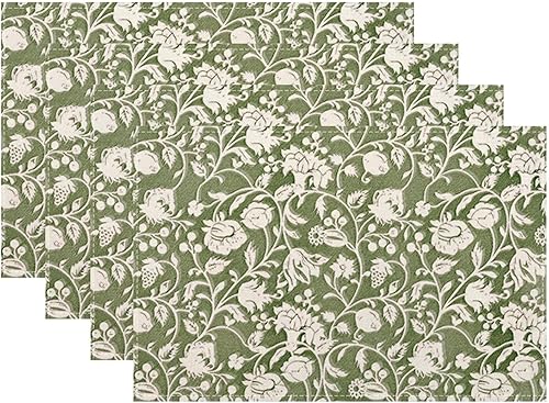 Juego de 4 manteles individuales florales de 12 x 18 pulgadas, manteles individuales de lino con estampado de flores, decoración vintage neutra,