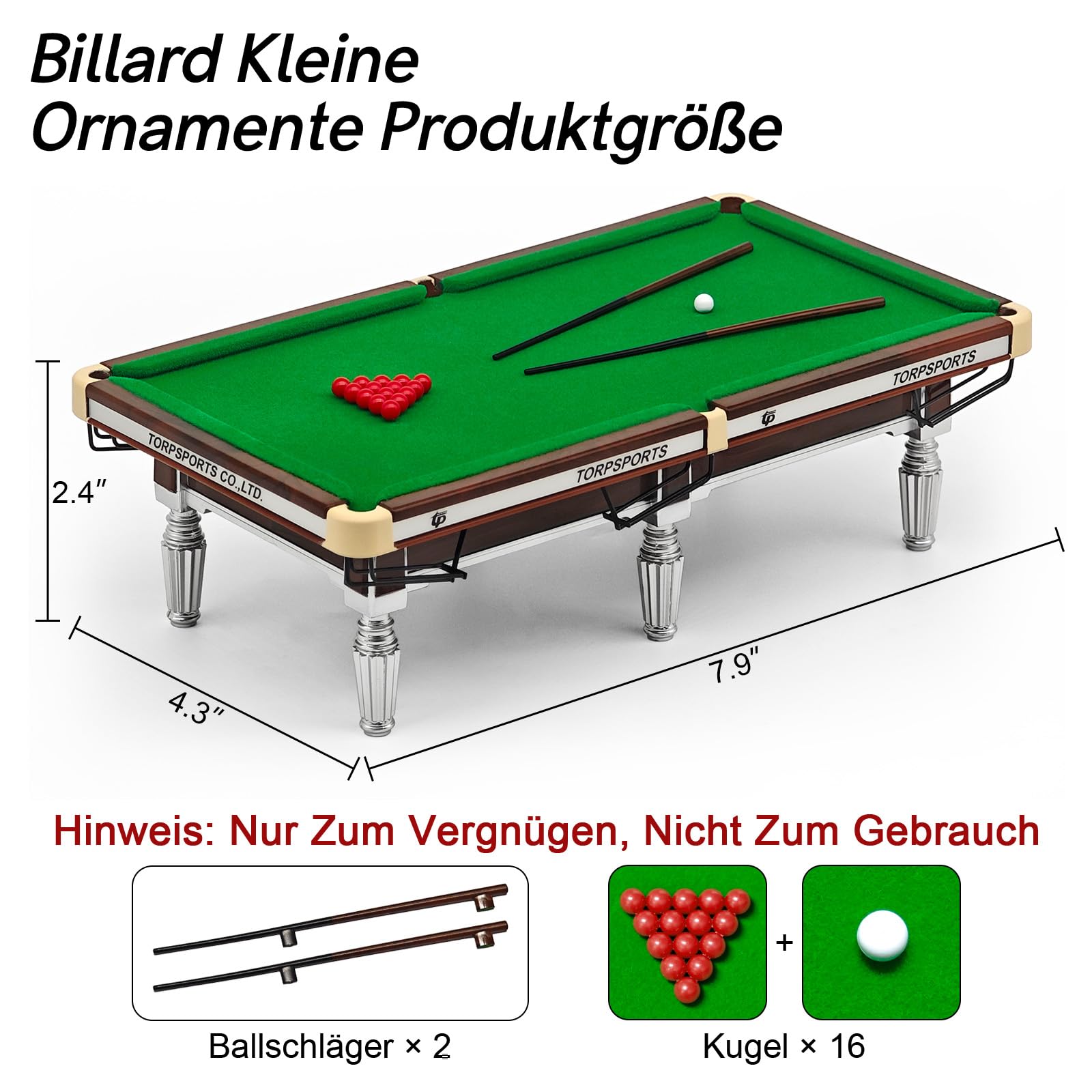 Billardtisch, Mini Billiard Tisch mit 16 BäLlen, 2 Billardqueues, Mini Pool Billardtisch Maße 20 x 11 x 6 cm, Mini-Billardtisch Dekore für Billardzimmer, Familie, Party