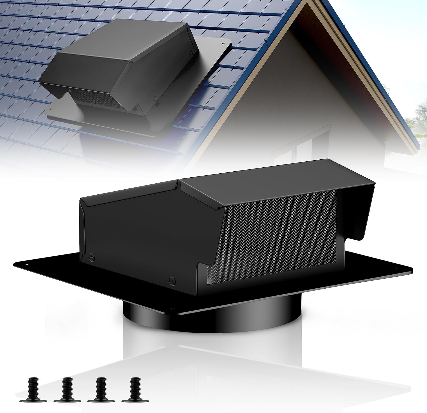 10in Roof Exhaust Vent Cap with Damper | Heavy Duty Steel Roof Vent Cap,Roof Dryer Vent for Bathroom, Kitchen, Attic,Removable Roof Vent Has High Airflow Ventilation