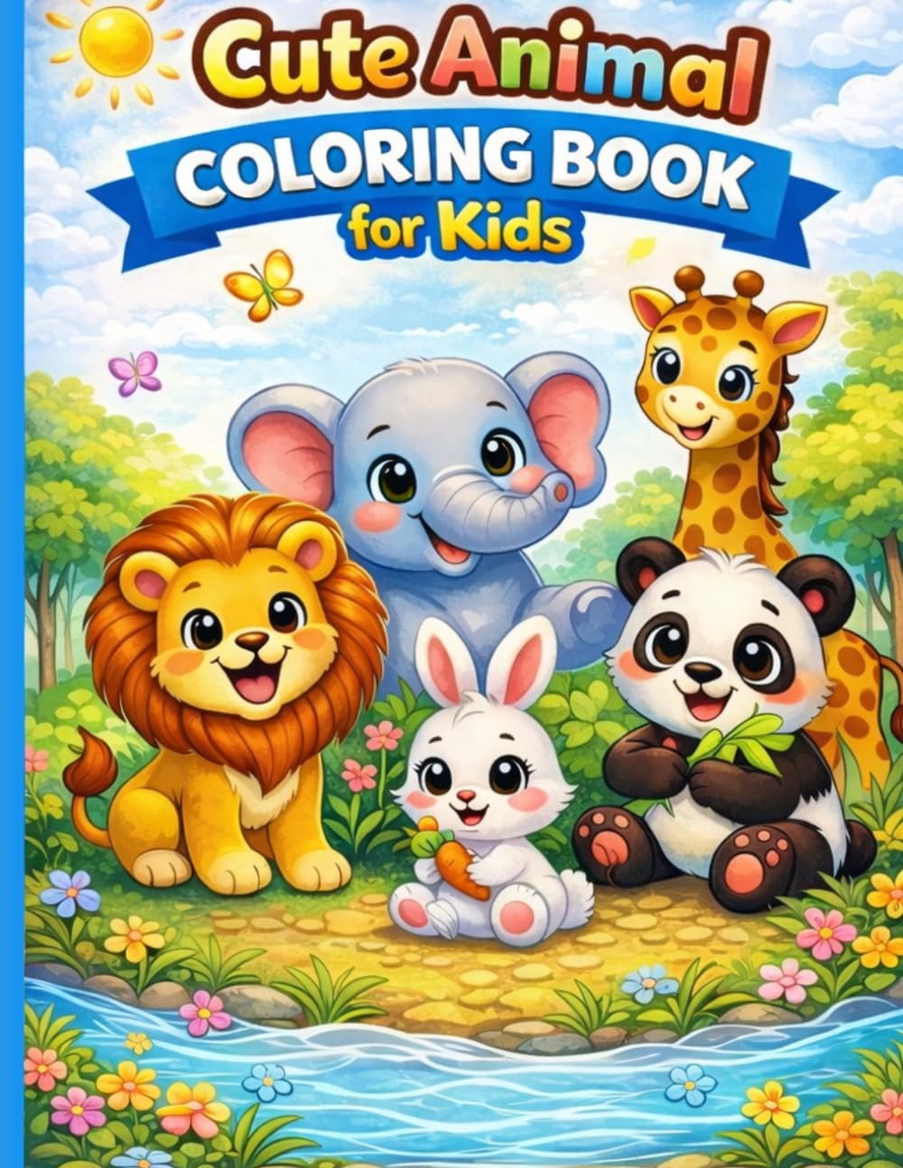 Cute Animals Coloring Book for Kids Ages 3–8 FunEasy & Bold Outline Pages | Single-Sided Designs: Fun,Easy & Bold Outline Pages | Various Wild Animals Designs