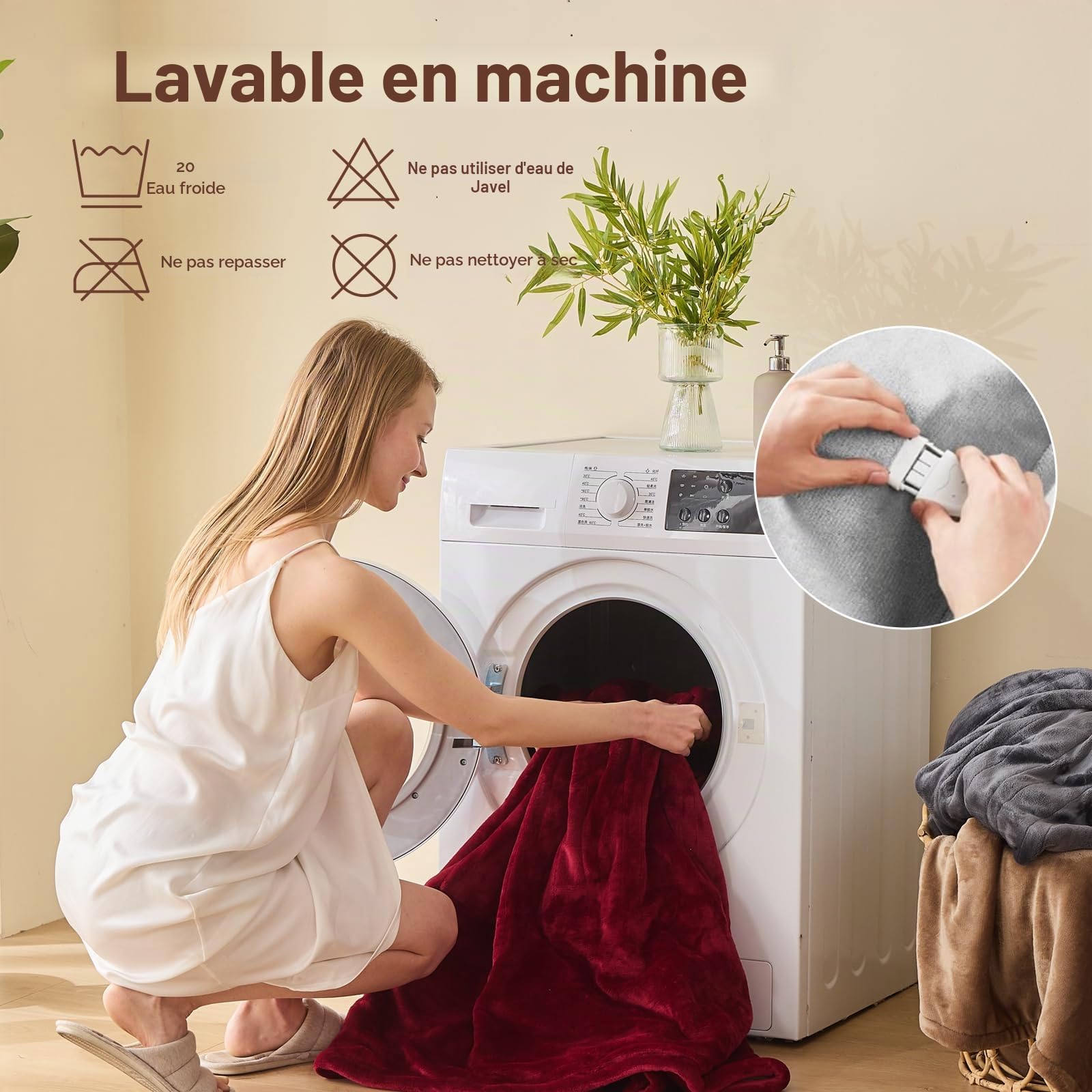 Couverture chauffante avec arrêt automatique, 130 x 180 cm, 10 niveaux de chauffage et ceinture d'arrêt automatique 8 h, protection contre la surchauffe, housse en flanelle lavable en machine