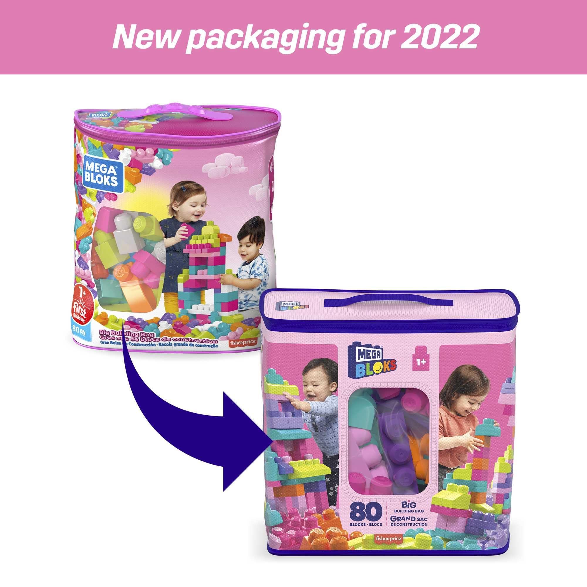 Mega Bloks - Juego de construcciones 80 piezas con bolsa ecológica rosa (Mattel DCH62)