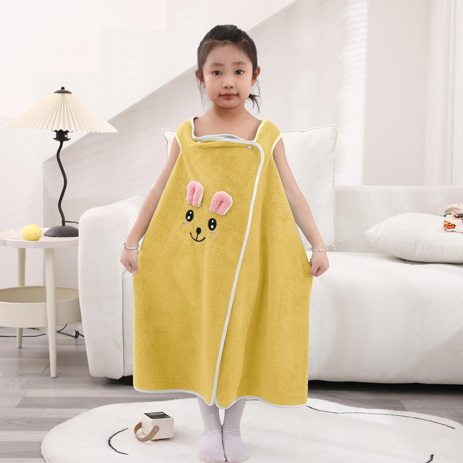 HOUSSE Rabbit Face Bath Dress for Kids 350 GSM – Wearable Spa Bathdress (65×110 cm) Soft Absorbent Quick-Dry Wrapped Bath Dress for Girls Age (7-9 Years) Gift for Daughter-Honey Yellow 4