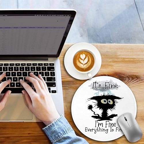 Miniatura 3 de Alfombrilla de mouse redonda con diseño de gato negro, divertida alfombrilla de mouse pequeña con base de goma antideslizante, alfombrilla de mouse