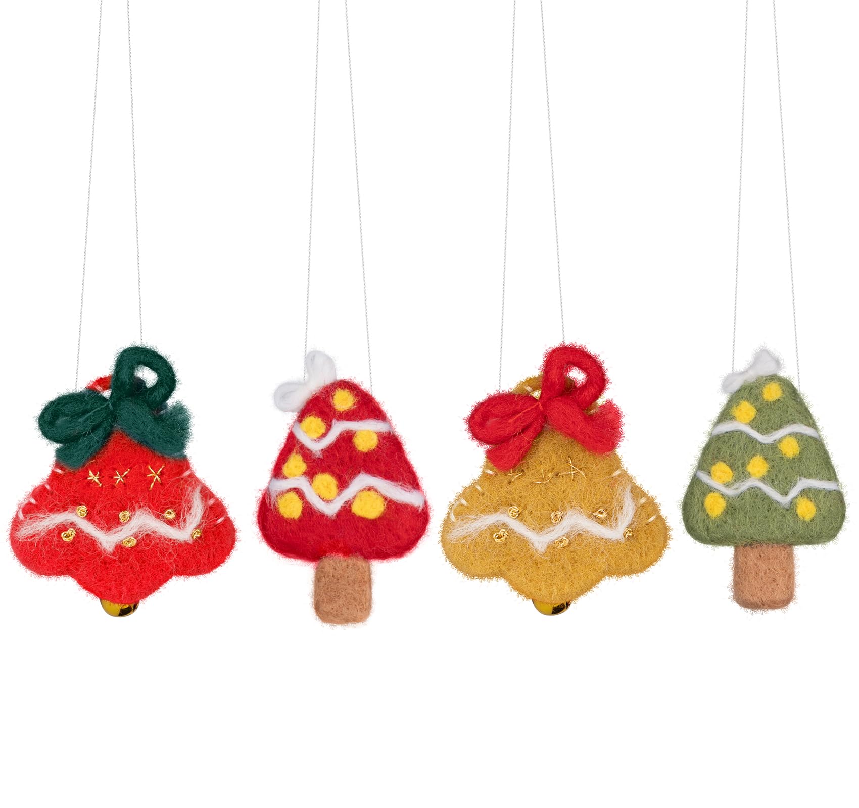 Homewit4 PCS Felt Christmas Tree Decorations, Handmade Xmas Hanging Ornaments Felt Christmas Decorations Bells Ornaments for Christmas Tree Hanging Home Fireplace Decoration