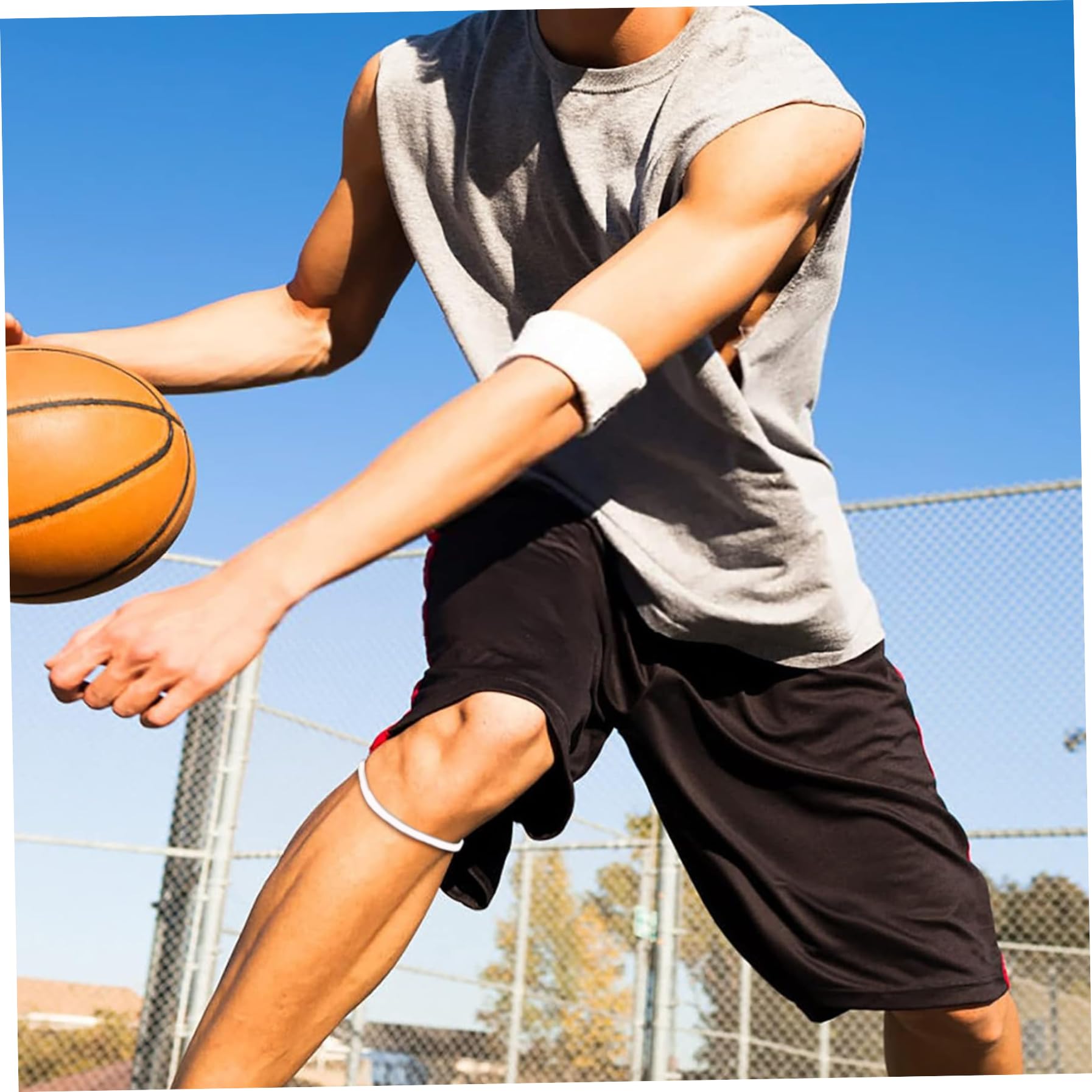 Bande de rotule, sangle de support de tendon de rotule en silicone 2 paires, sangle élastique en caoutchouc de genou, bandes de genou en noir et blanc réutilisables pour le basket-ball, le football,