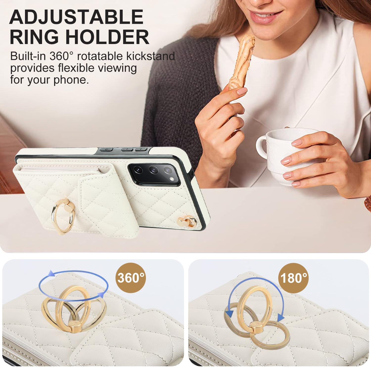 Asuwish Handyhülle für Samsung Galaxy S20 FE 5G 6,5 Zoll Wallet Cover mit Displayschutzfolie und Ring RFID Blocking Card Holder Cell S 20 EF UW S20FE5G S20FE 20S S2O Fan Edition 4G G5 Women Off White