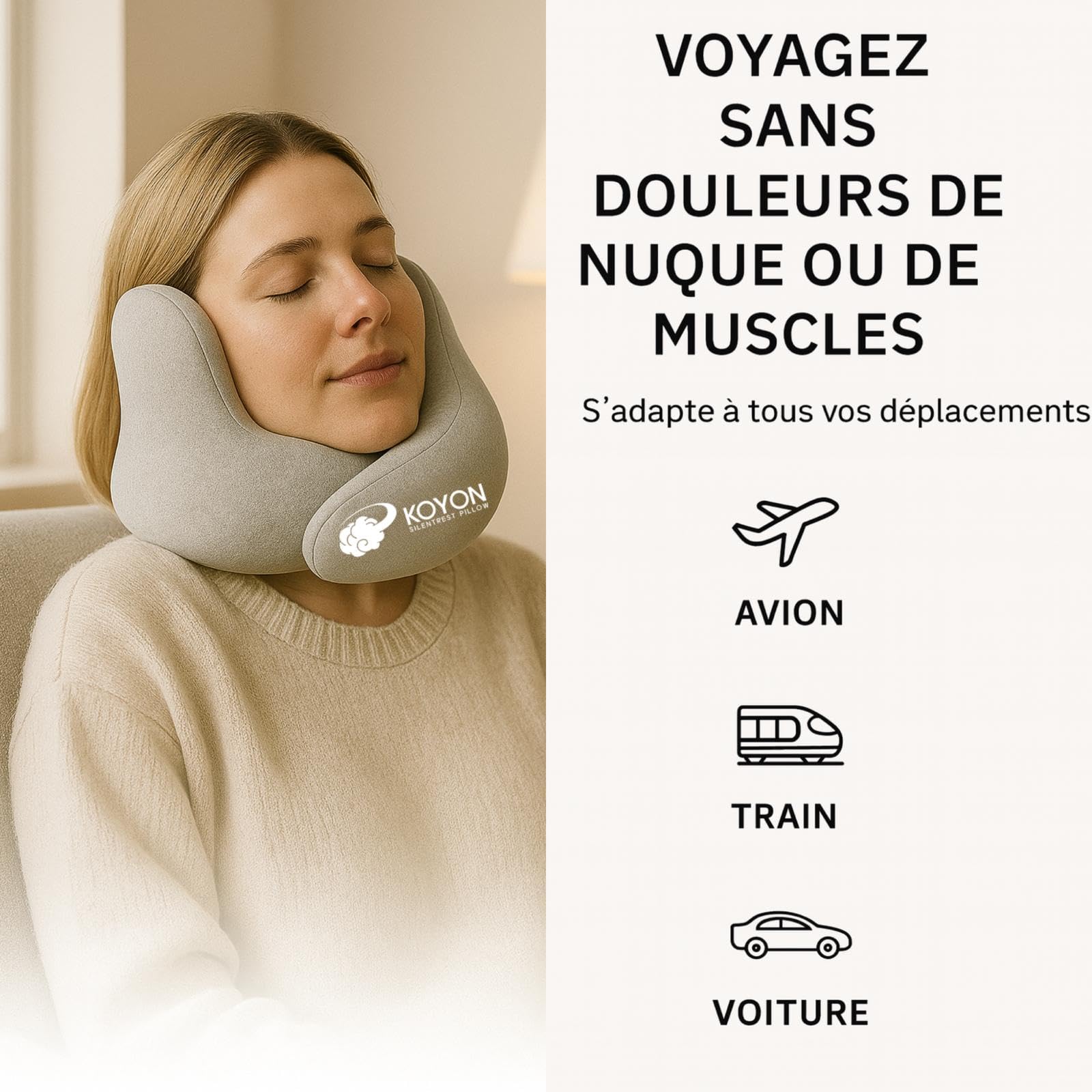 Silentrest Oreiller de Voyage Mémoire de Forme | Coussin Cervical Ergonomique Réduction du Bruit | Léger & Portable avec Sac de Transport | Idéal Avion, Bureau et Maison