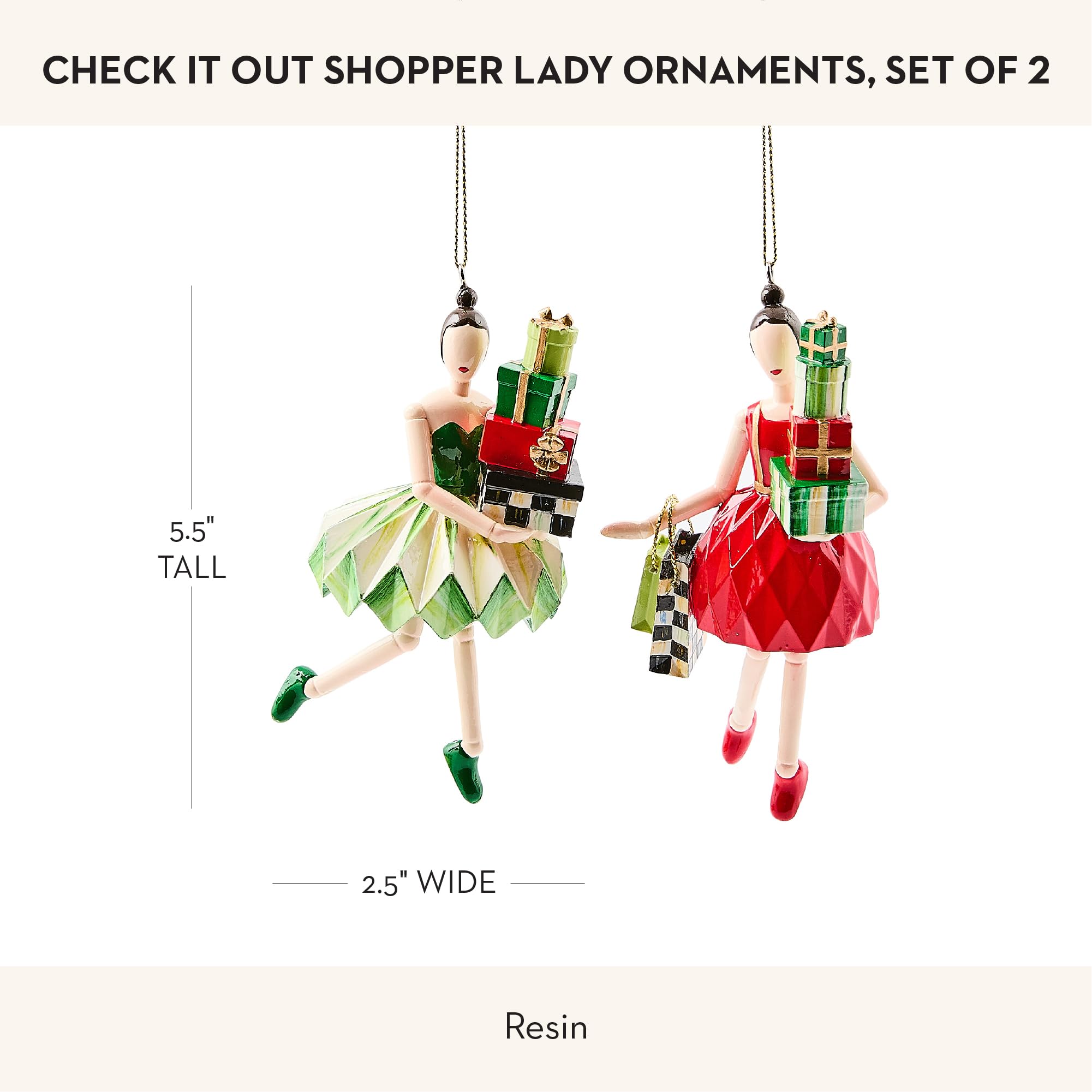 Amazon.com: MACKENZIE-CHILDS Set of 2 Shopper Lady Ornaments