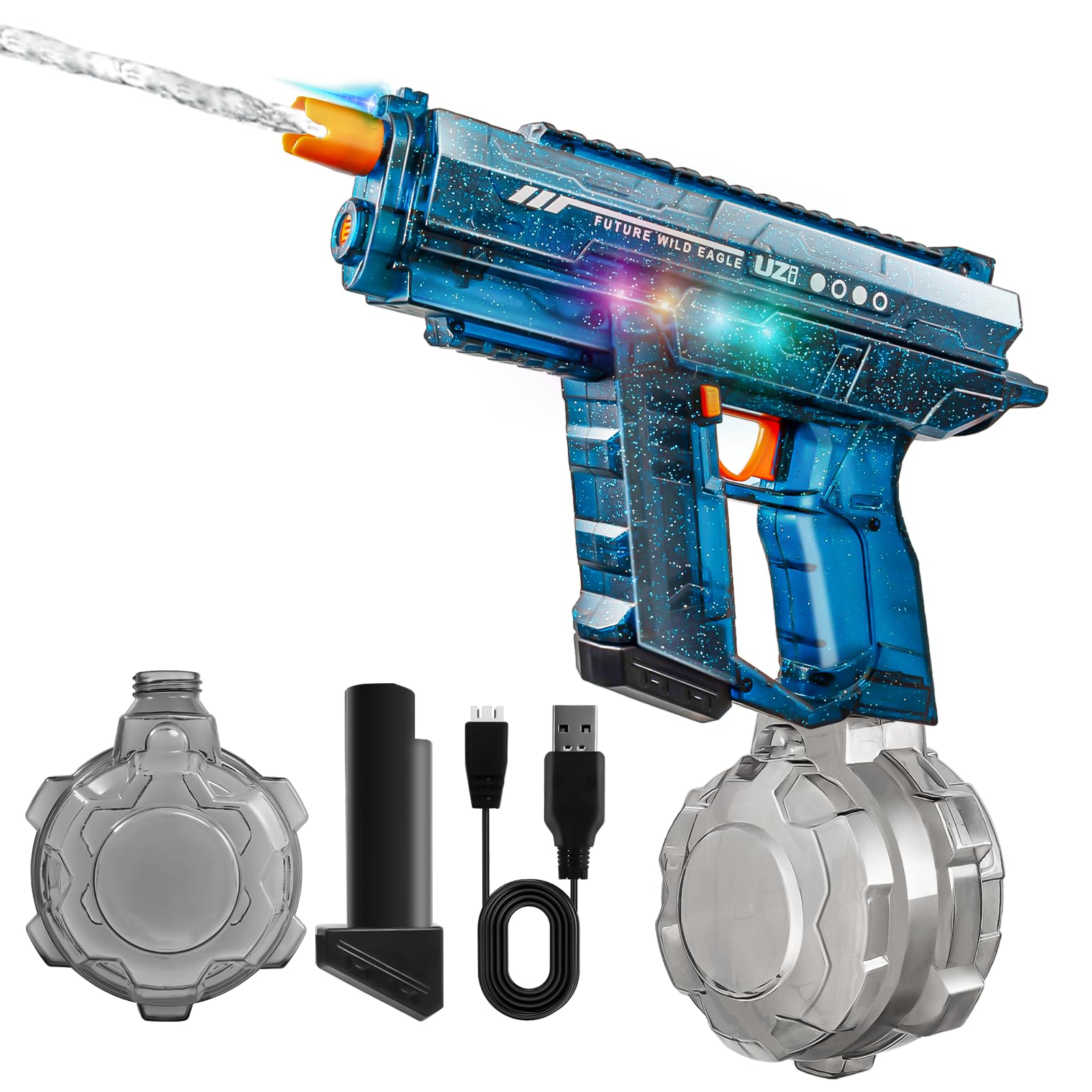 Electric Water Squirt Gun for Kids Adults - 800ml High-Capacity Water Blaster with Powerful Shooting, Cool LED Light Effects, Dual Automatic+Manual Modes, and Auto-Suction for Outdoor Summer Fun