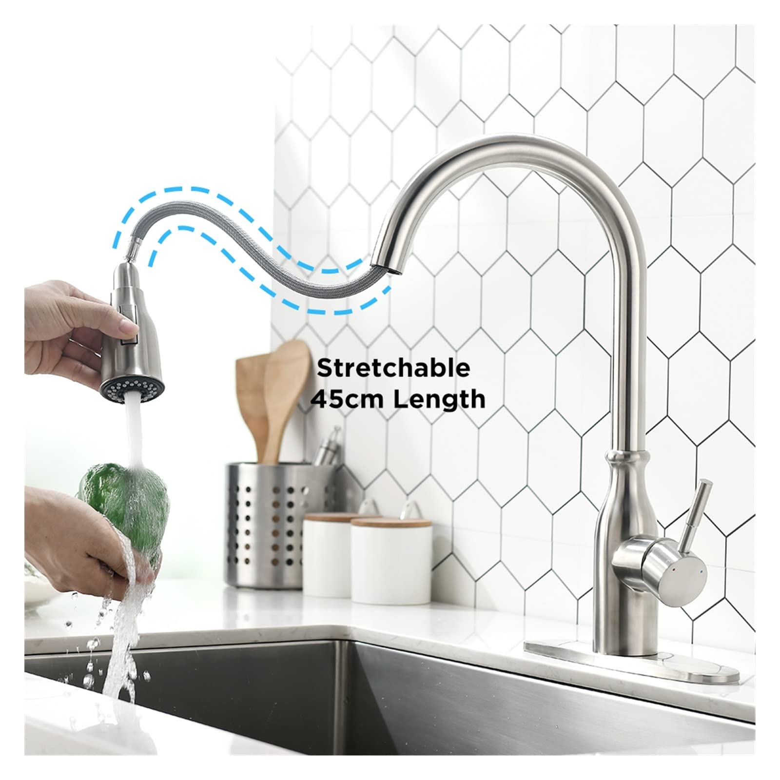 Grifo mezclador de agua giratorio de una sola manija dorada con diseño moderno, fácil instalación, rotación de 360 grados