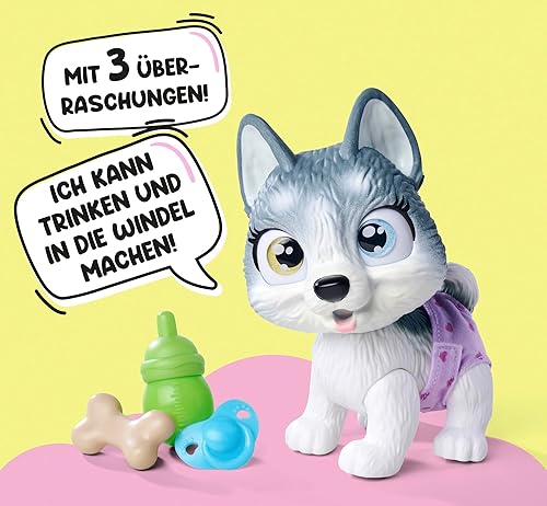 Miniatura 3 de Simba Pamper Petz Husky 105950135 Cute Animal Baby with Drinking and Wet Function, Nappy with Colour Change Function, Magic Paw and Three Surprises,