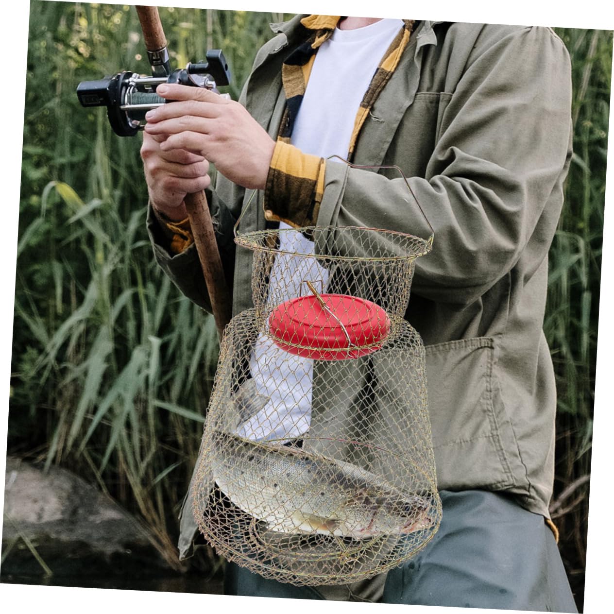 Kisangel Panier à Poisson en Fer Panier à Crevettes pour La Pêche Filet De Pêche Panier à Poisson Flottant Pièges Panier à Poisson pour Poisson Pêché Panier à Poisson Pliable Le Fer