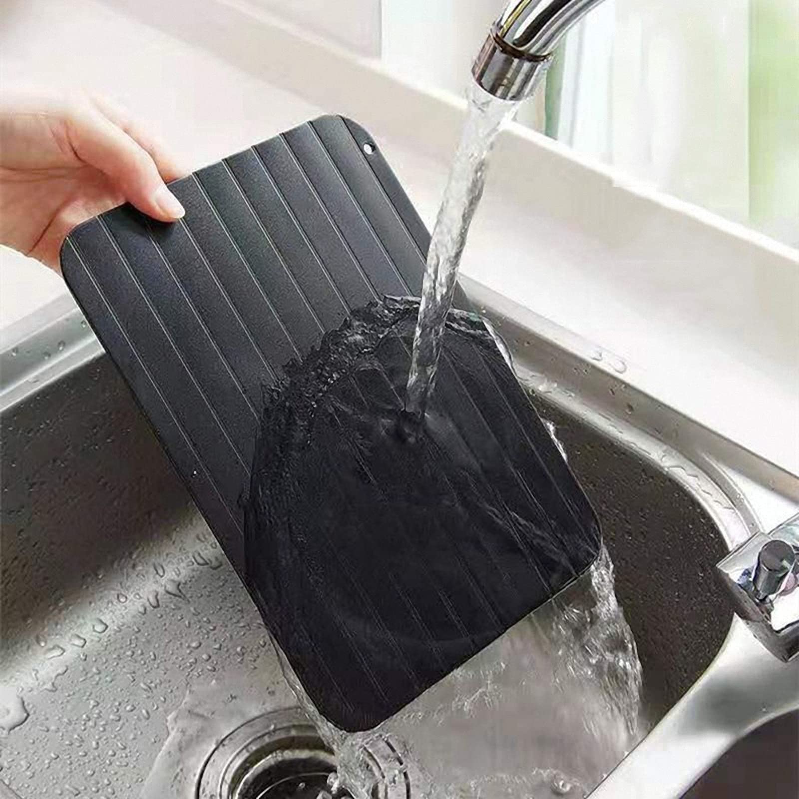 Auftauplatte für Gefrorene Lebensmittel, schnelle Auftauplatten für Steaks ohne Strom, Auftauplatte mit Auffangschale, Schwarz, L