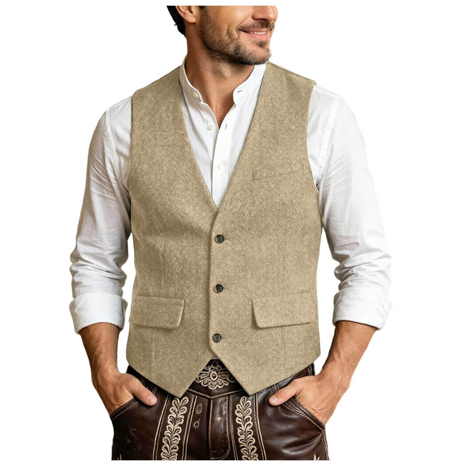 Plus Size Waistcoat Mens Single Breasted Casual Big Tall Beer Festival, c-Beige