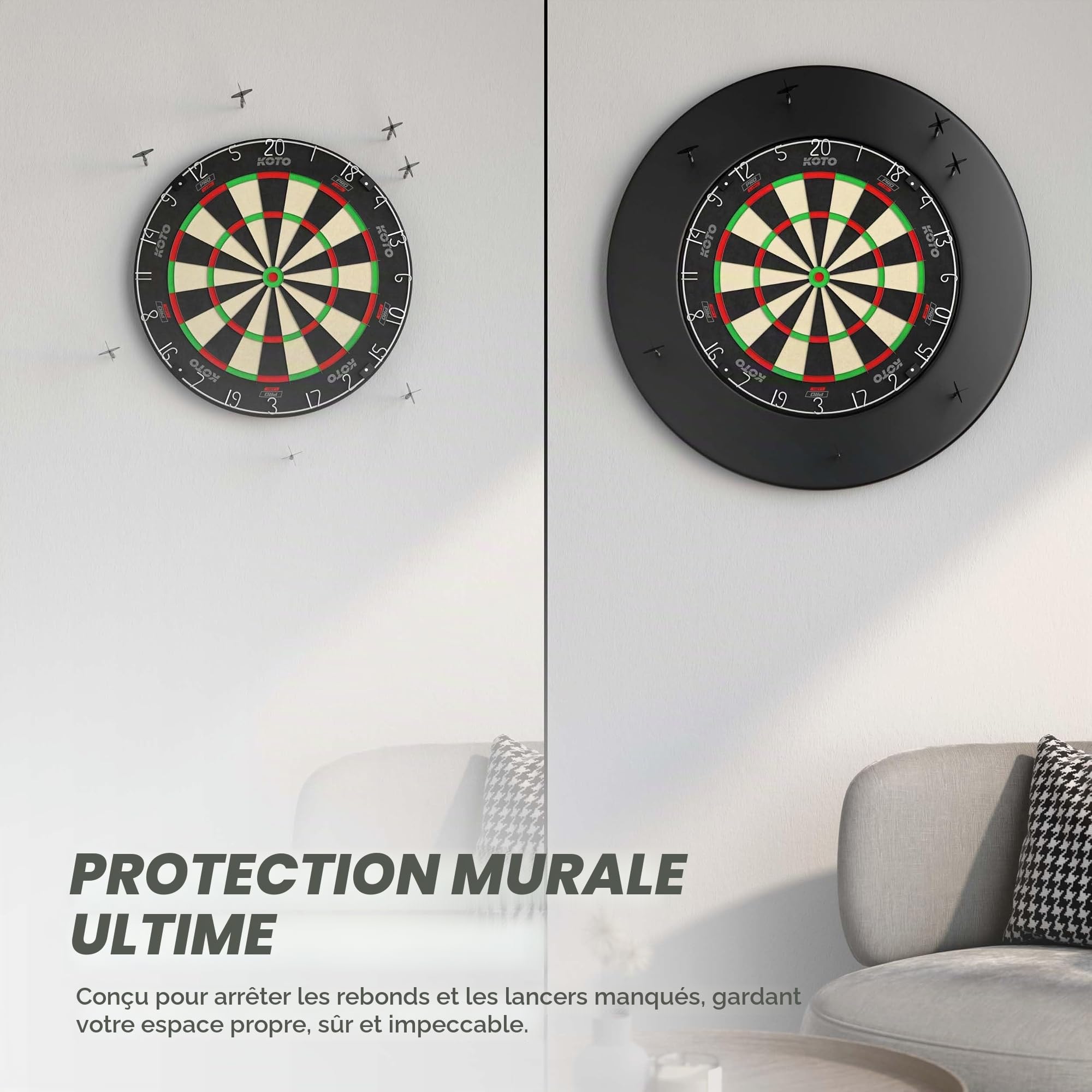 KOTO - King Pro 360 Cible Fléchettes & Surround, Noir, Sisal, sans Agrafe