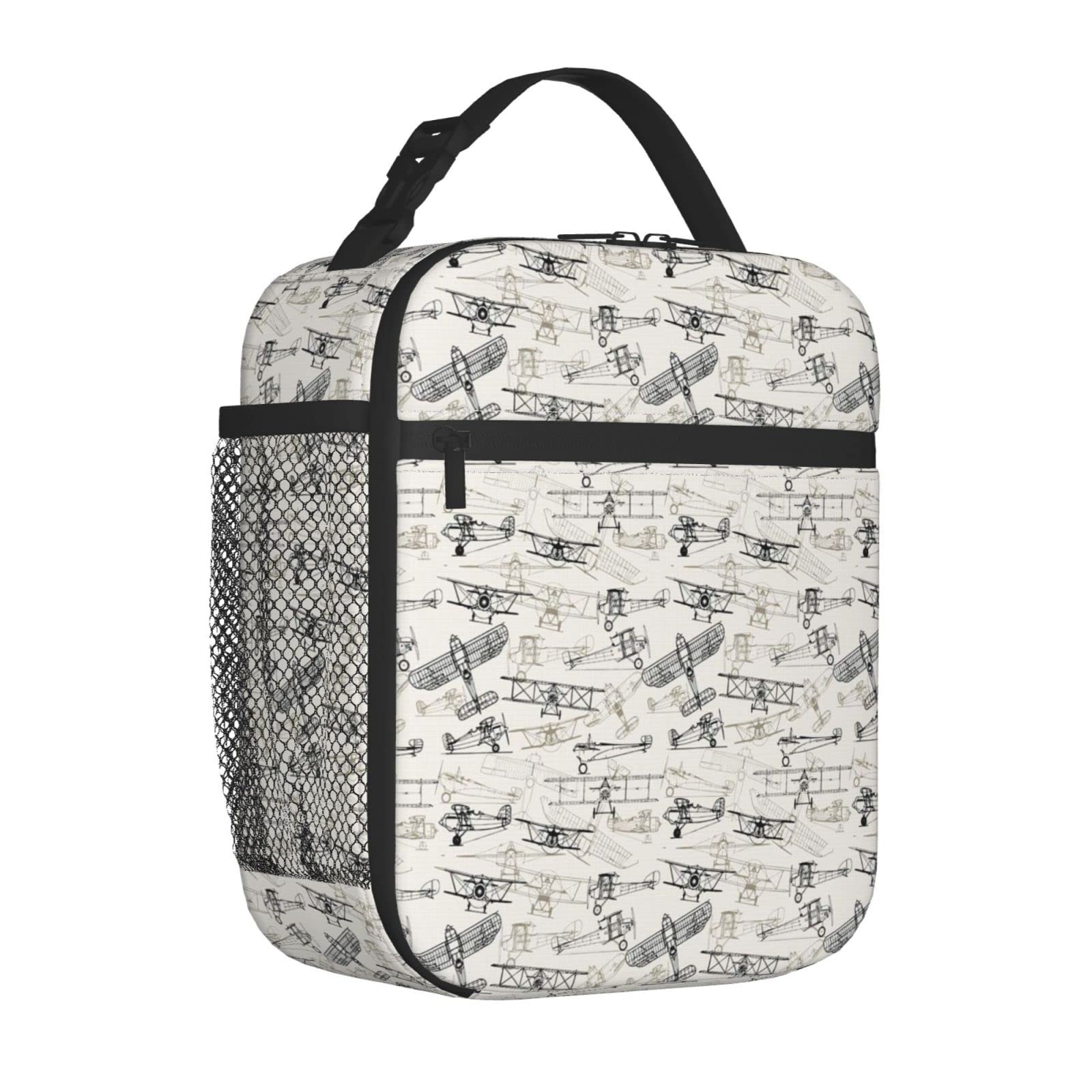 Insulated Lunch Bag for Women/Men,Old Fashioned Transportation Hand Drawn Style Vintage Pattern,Reusable Lunch Box for Office Work School Picnic Beach,Leakproof Cooler Tote Bag Freezable Lunch Bag